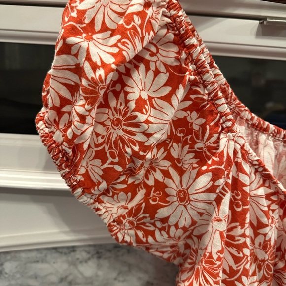 Madewell Margie Mini Dress Linen Dark Orange Floral Sz 12  Milkmaid Peasant - Picture 6 of 11